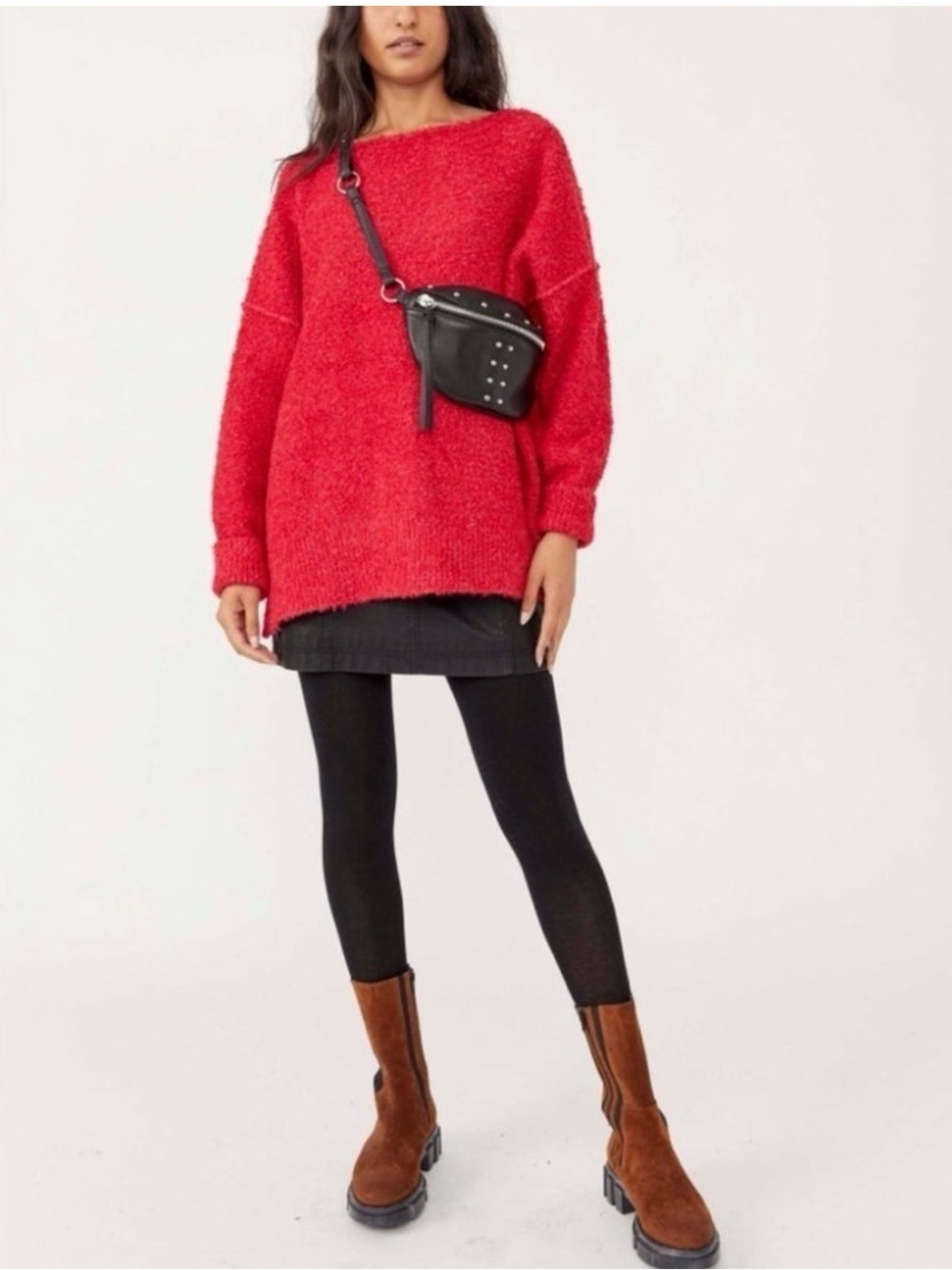 Free People Moira Slouchy Tunic In Cherry Fizz